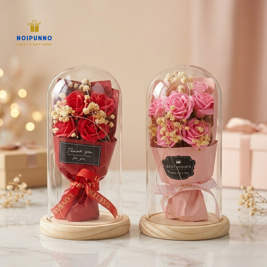 Enchanted Red Rose Glass Dome with Premium Wooden Base & LED Lights - Image 4