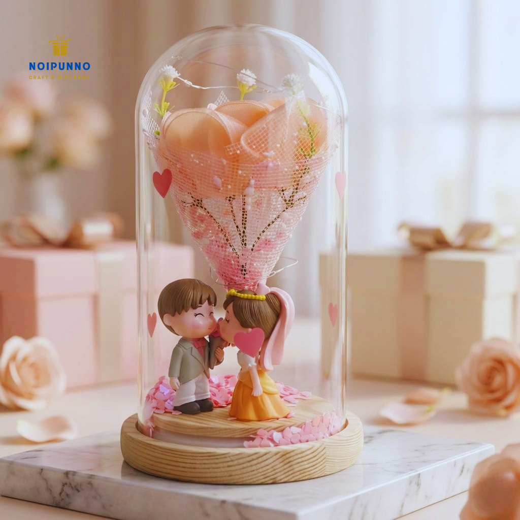 Romantic Couple Dome with Premium Wooden Base & LED Lights - Image 2