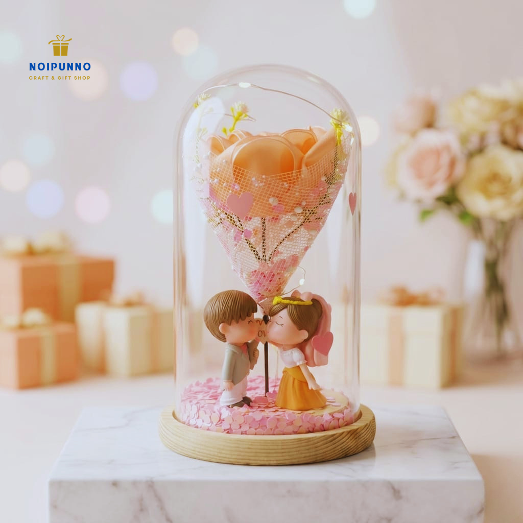 Romantic Couple Dome with Premium Wooden Base & LED Lights - Image 3